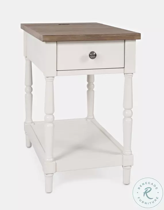 Grafton Farms Brushed White And Brown Chairside Table