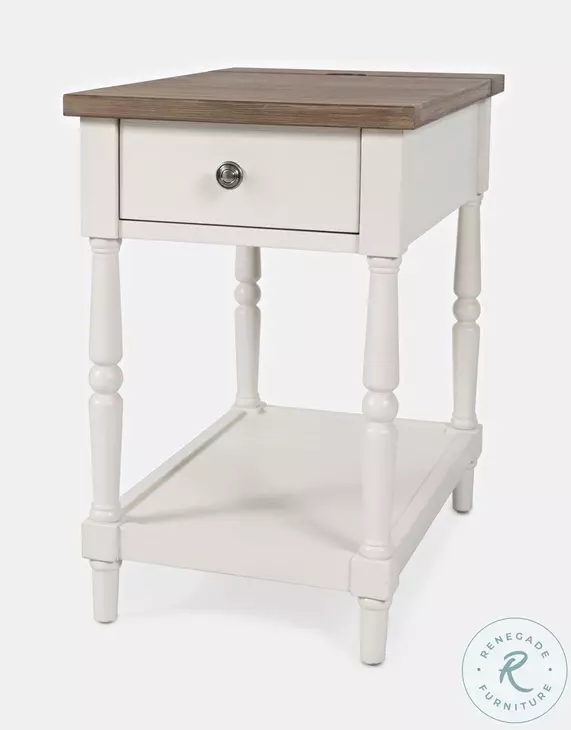 Grafton Farms Brushed White And Brown Chairside Table
