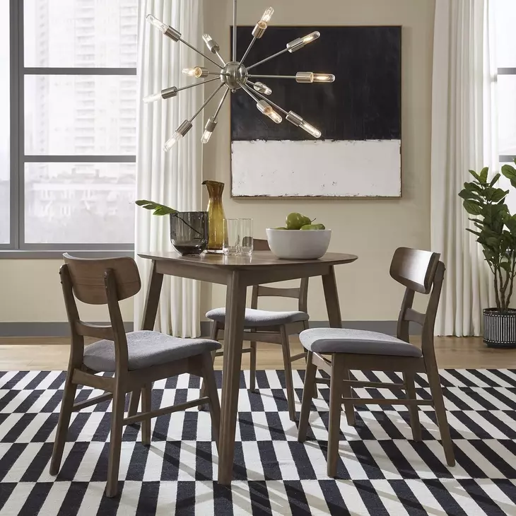 Space Savers Satin Walnut and Gray Upholstered 4 Piece Triangle Dining Set