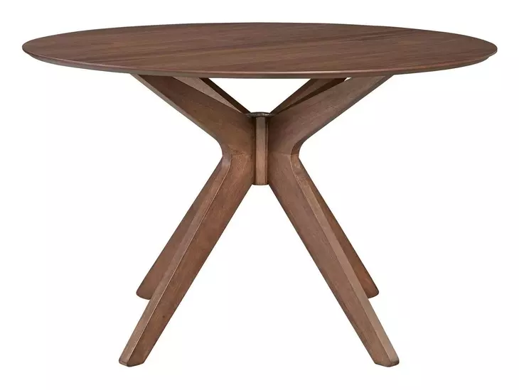Space Savers Satin Walnut and Denim Blue Upholstered 5 Piece Pedestal Base Dining Set