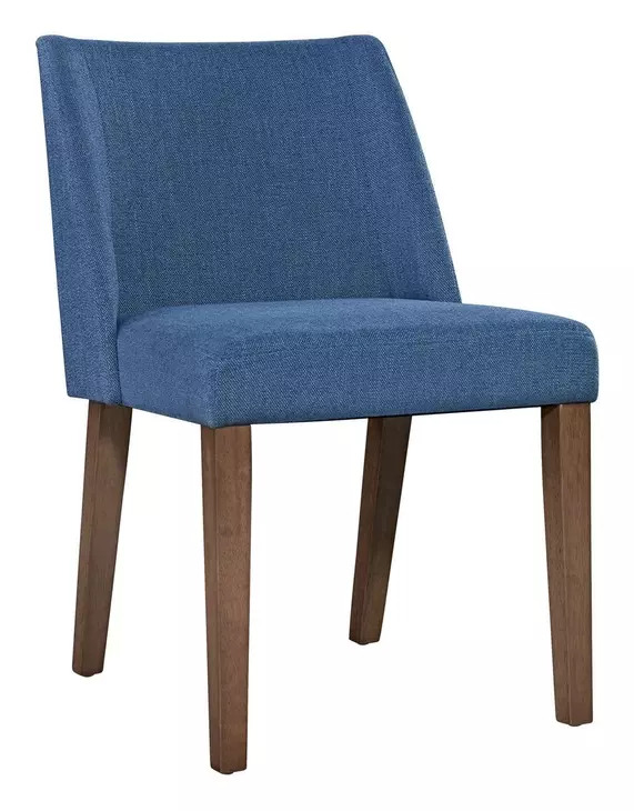 Space Savers Satin Walnut and Denim Blue Upholstered 5 Piece Pedestal Base Dining Set