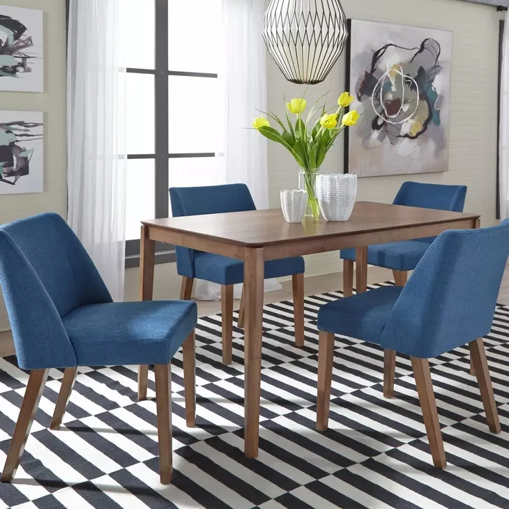 Space Savers Satin Walnut and Denim Blue Upholstered 5 Piece Rectangular Dining Set