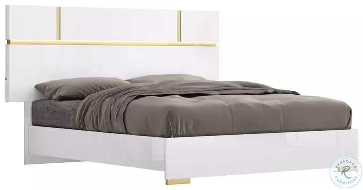 Kyoto White and Gold Lacquer Queen Platform Bed