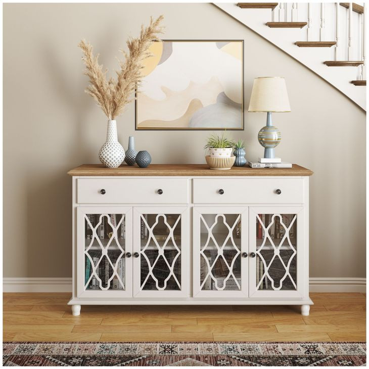 Aurora Hills Brushed White 4 Door Accent Cabinet