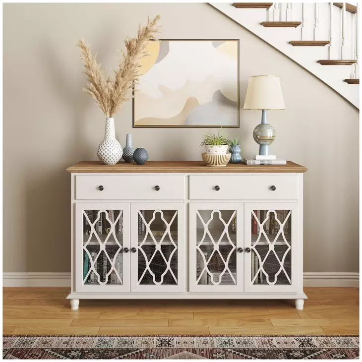 Aurora Hills Brushed White 4 Door Accent Cabinet