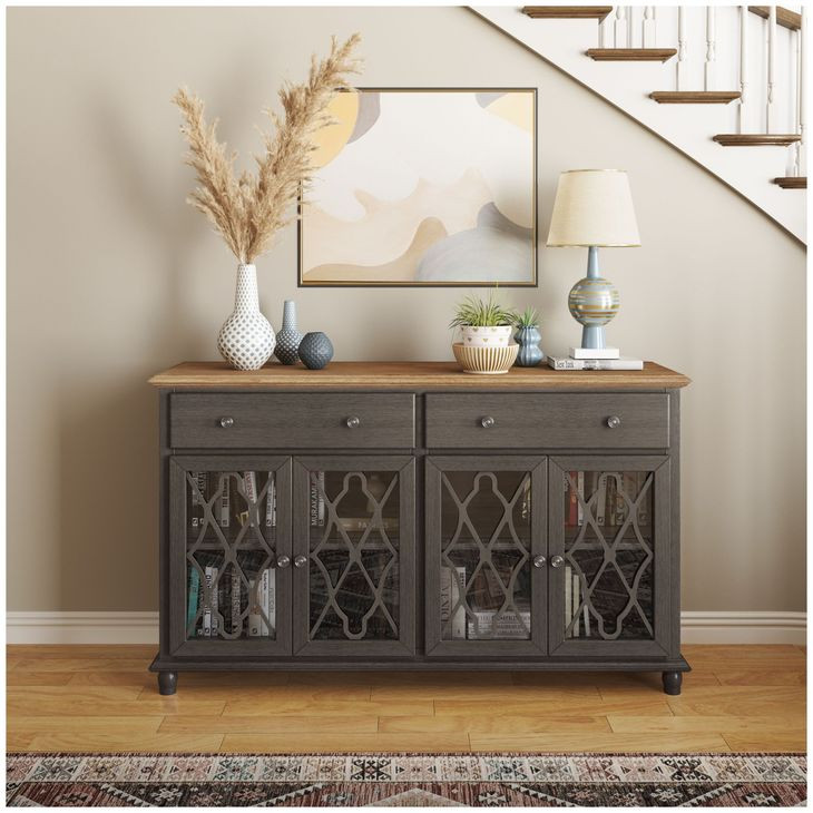 Aurora Hills Brushed Grey 4 Door Accent Cabinet
