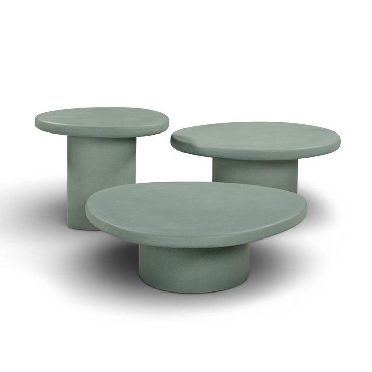 Jade Green Free Form Outdoor Concrete Top Nesting Coffee Table Set