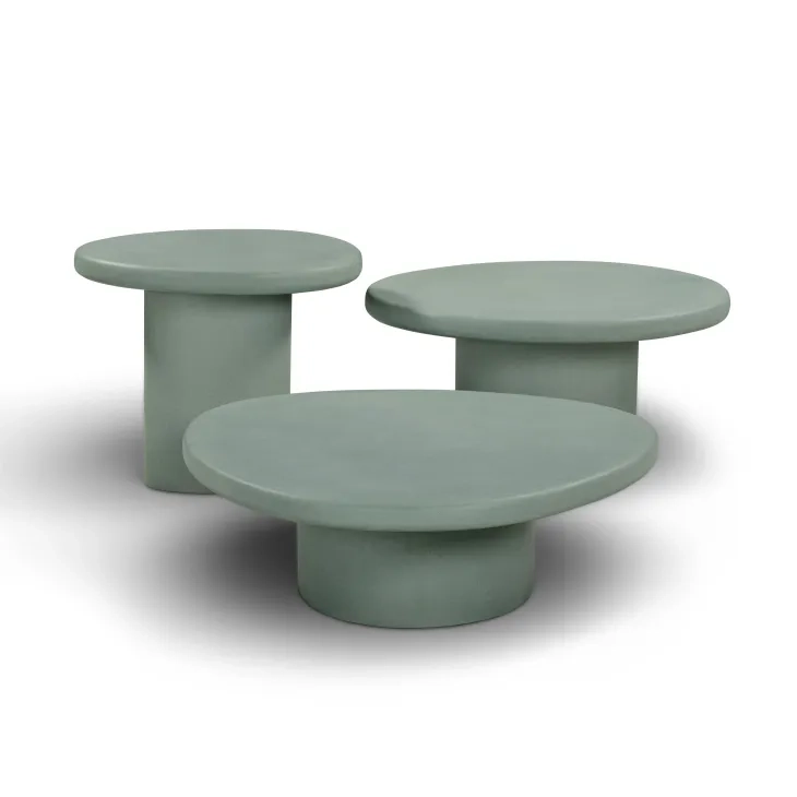 Jade Green Free Form Outdoor Concrete Top Nesting Coffee Table Set