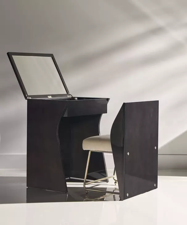 Kismet Otter Gloss and Ivory Upholstered Vanity with Rectangular Mirror and Chair