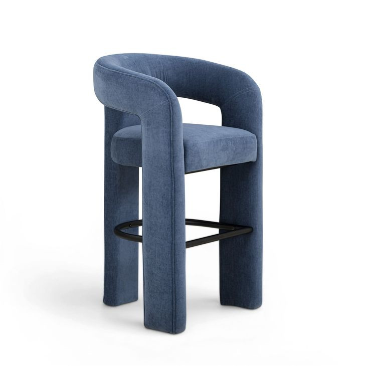 Malone Denim Blue Performance Fabric Upholstered Bar Stool