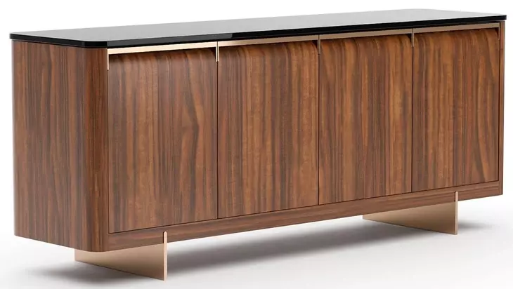 Altura Smoked Walnut and Champagne Gold 4 Door Glass Top Sideboard