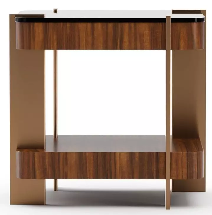 Altura Smoked Walnut and Champagne Gold Square Glass Top Side Table