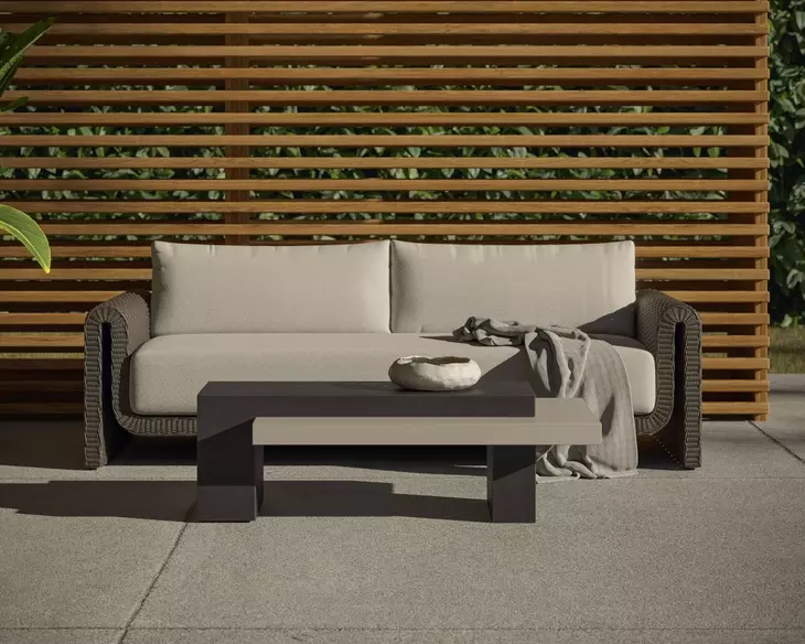 Ravina Louis Cream and Gray Performance Fabric Outdoor 96" Sofa
