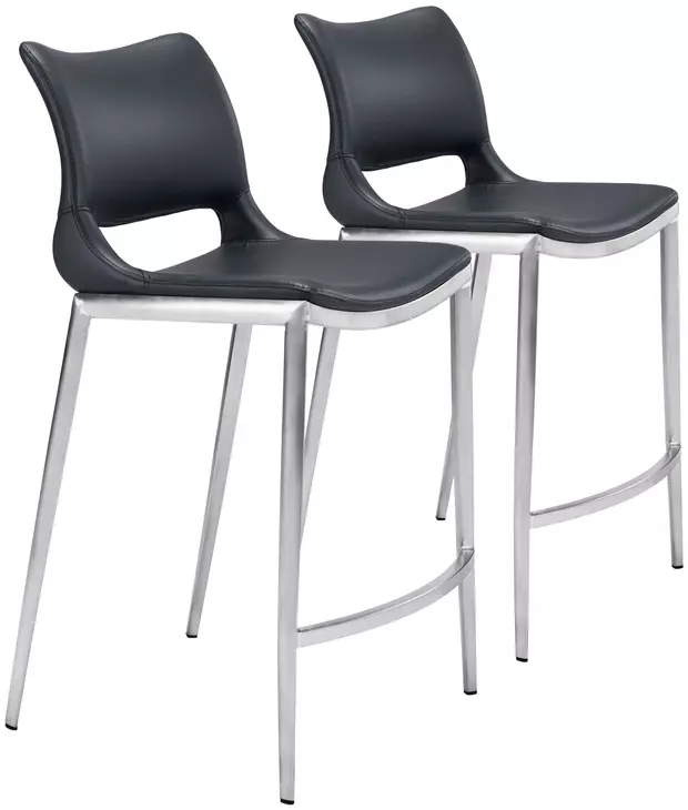 Ace Black And Brushed Stainless Steel Counter Chair Set Of 2