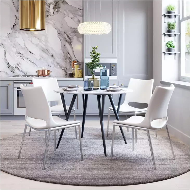Ace White And Brushed Stainless Steel Dining Chair Set Of 2