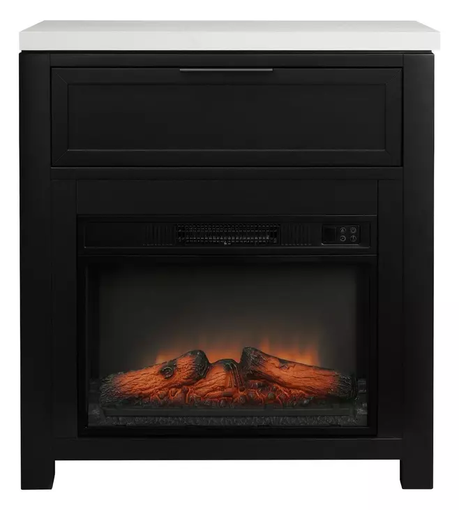 Fireside Consoles Black and White Sintered Stone Top Fireside Console with USB Charging