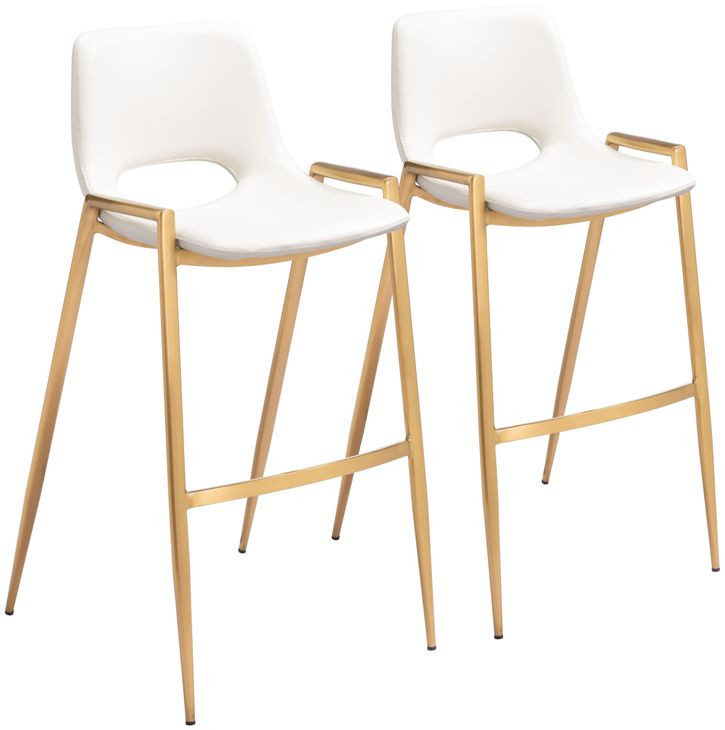 Desi White and Gold Bar Stool Set of 2