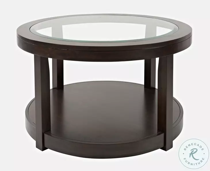 Urban Icon Merlot Round Glass Inlay Cocktail Table
