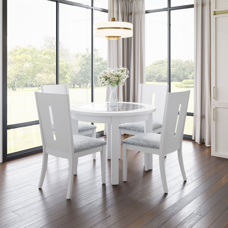Urban Icon White and Gray Upholstered 5 Piece Dining Set