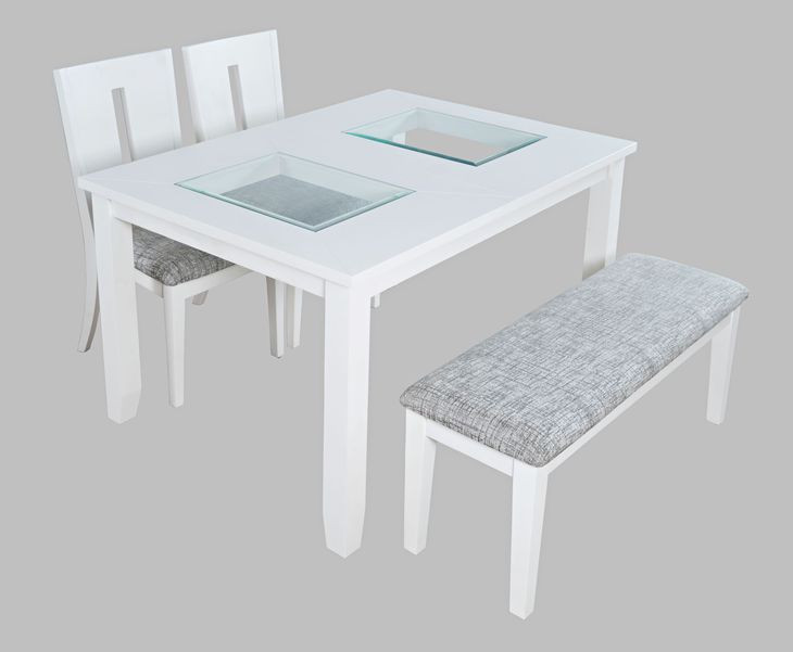 Urban Icon White and Gray Upholstered 4 Piece Dining Set with Bench