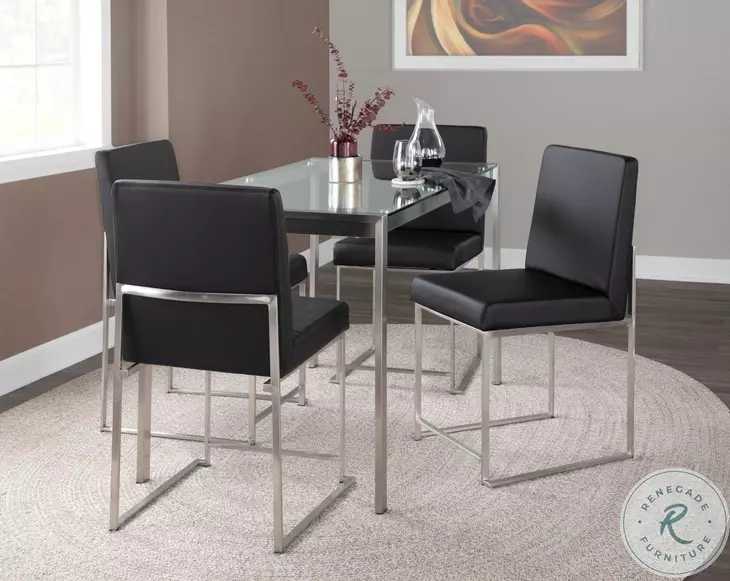 Fuji Stainless Steel And Black Faux Leather High Back Dining Chair Set Of 2