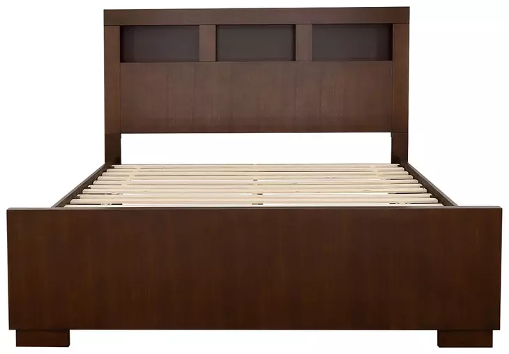 Jessica Cappuccino California King Storage Panel Bed with Bookcase and LED