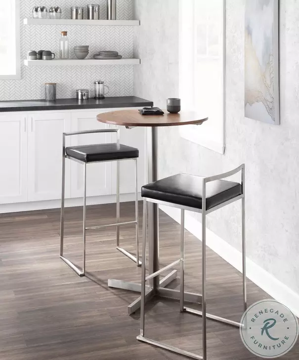 Fuji Black Velvet And Brushed Stainless Steel Bar Stool Set Of 2