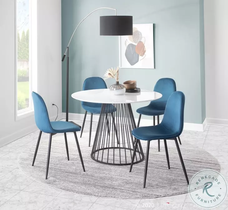 Pebble Blue Velvet And Black Steel Chair Set of 2