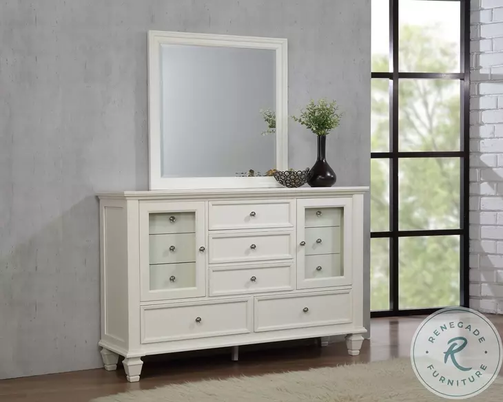 Sandy Beach Cream White 11 Drawer Dresser with Mirror