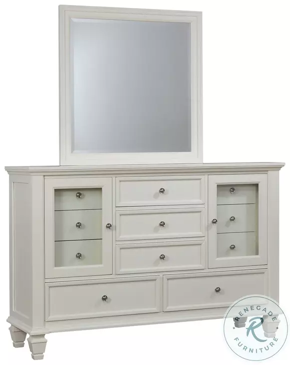 Sandy Beach Cream White 11 Drawer Dresser with Mirror