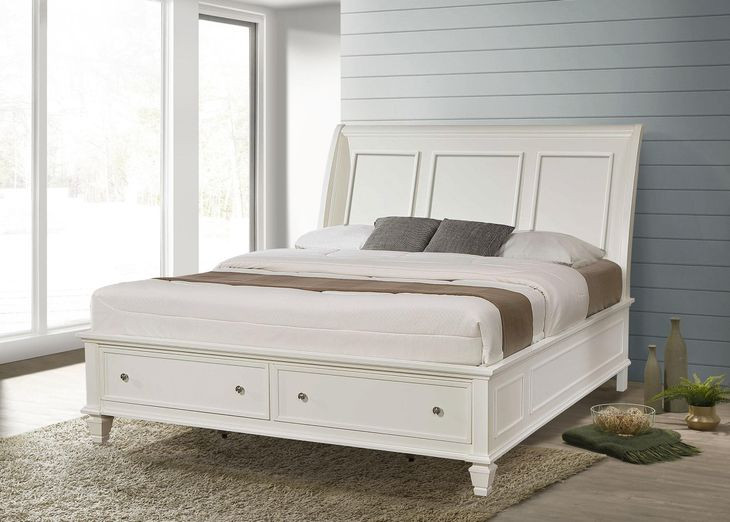 Sandy White King Storage Sleigh Bed