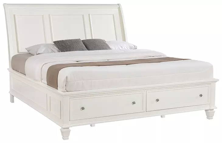 Sandy White King Storage Sleigh Bed