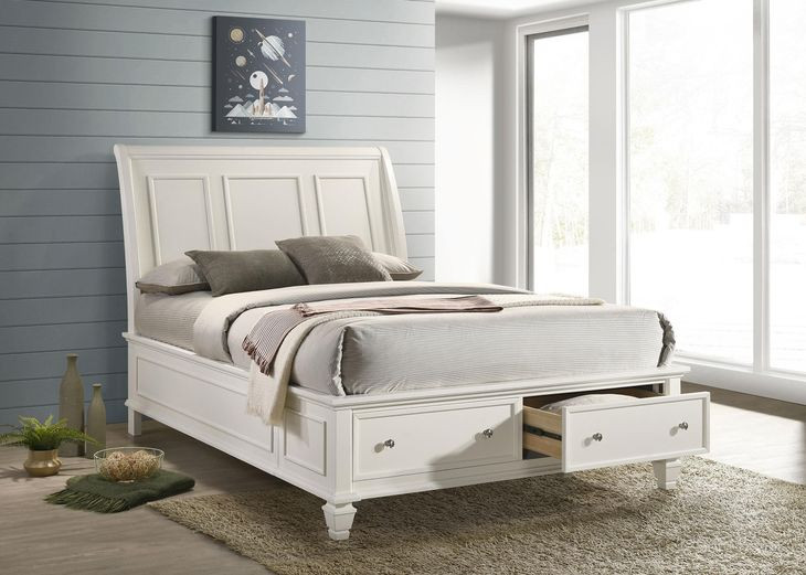 Sandy White Queen Storage Sleigh Bed