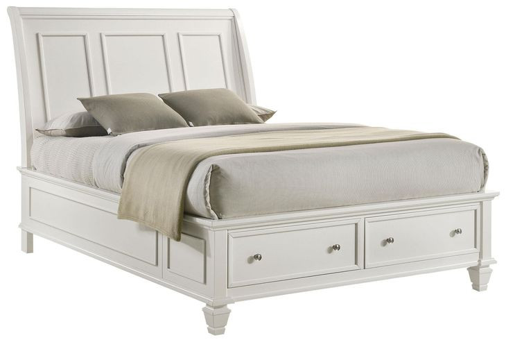 Sandy White Queen Storage Sleigh Bed