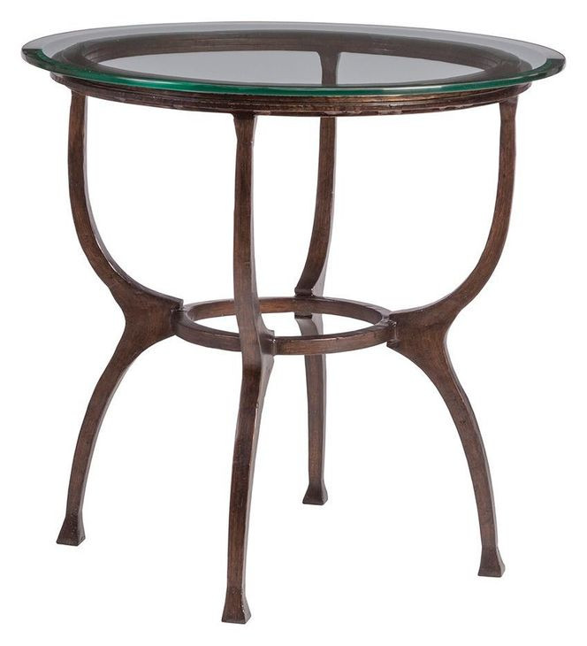 Metal Designs Antique Copper Round Glass Top Patois End Table