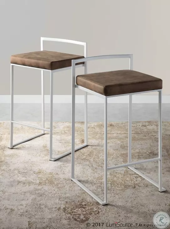 Fuji White and Brown Cowboy Counter Stool Set of 2