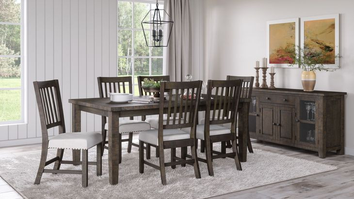 Willow Dark Brown and Beige Upholstered 7 Piece Dining Set with Nailhead Trim