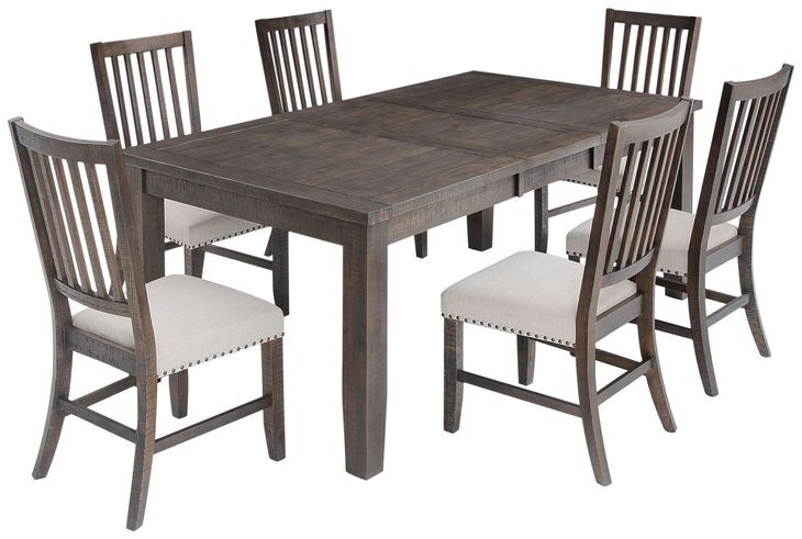 Willow Dark Brown and Beige Upholstered 7 Piece Dining Set with Nailhead Trim