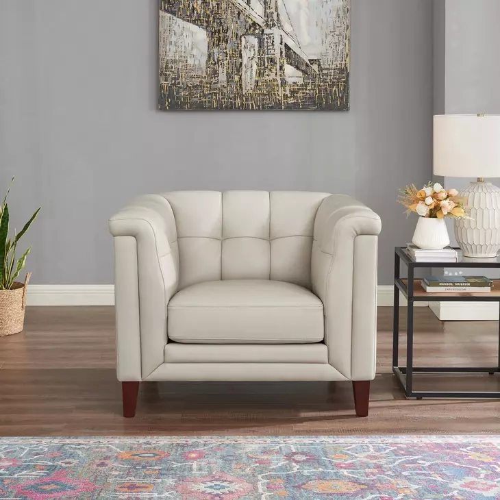 Elric Vanilla Leather Upholstered Accent Chair