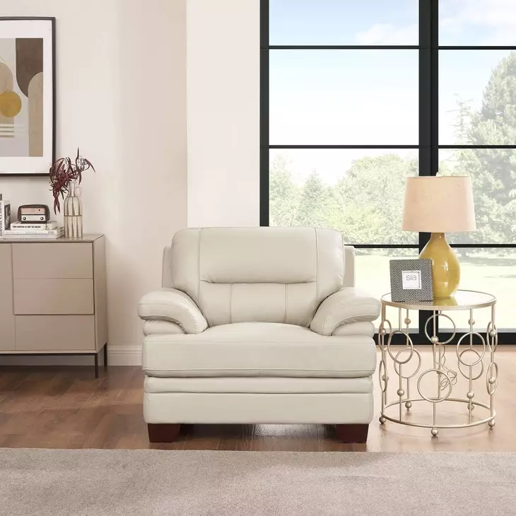 Calizor Vanilla Leather Upholstered Lounge Chair