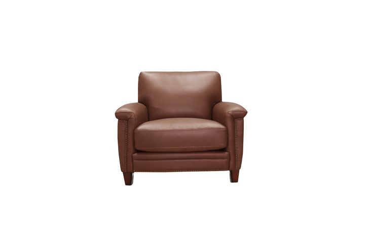 Sherwyn Pecan Leather Upholstered Accent Chair with Nailhead Trim