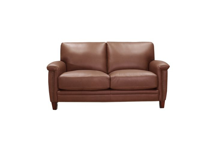 Sherwyn Pecan Leather 64" Loveseat with Nailhead Trim