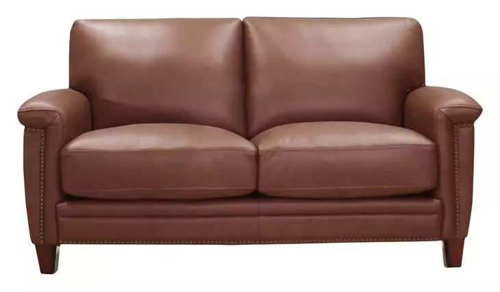 Sherwyn Pecan Leather 64" Loveseat with Nailhead Trim