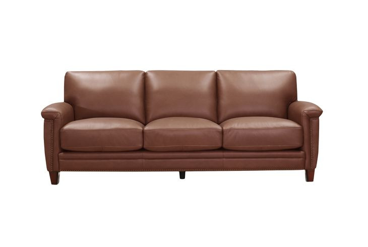 Sherwyn Pecan Leather 89" Sofa with Nailhead Trim