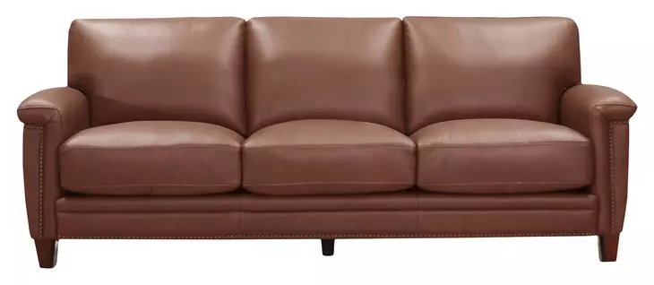 Sherwyn Pecan Leather 89" Sofa with Nailhead Trim