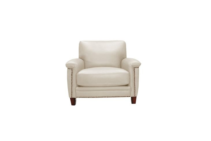 Sherwyn Vanilla Leather Upholstered Accent Chair with Nailhead Trim