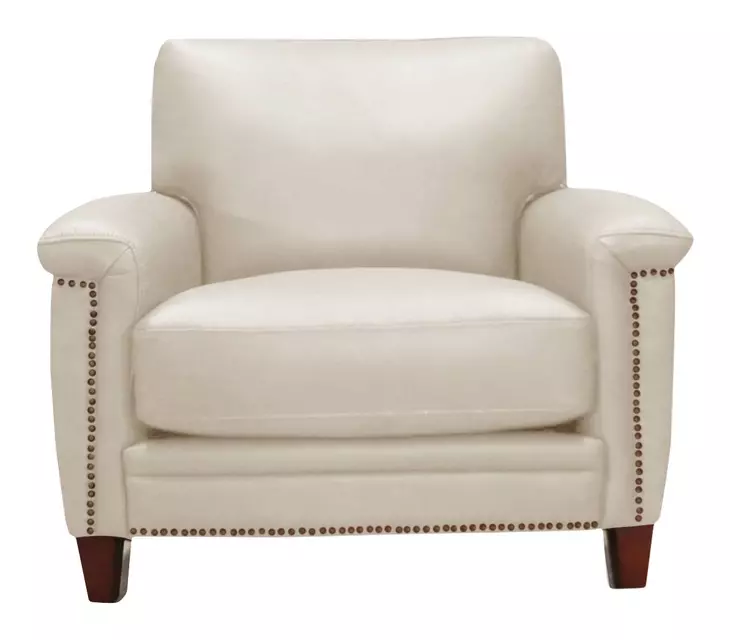 Sherwyn Vanilla Leather Upholstered Accent Chair with Nailhead Trim