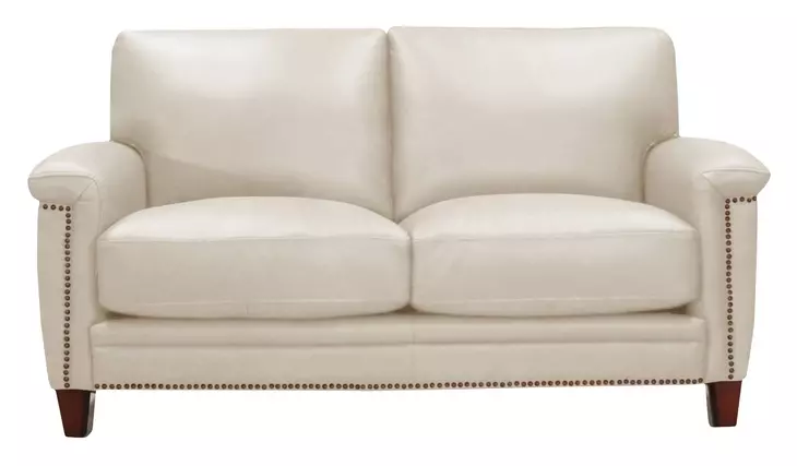 Sherwyn Vanilla Leather 64" Loveseat with Nailhead Trim