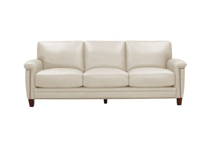 Sherwyn Vanilla Leather 89" Sofa with Nailhead Trim