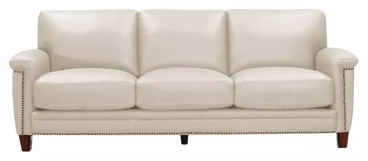 Sherwyn Vanilla Leather 89" Sofa with Nailhead Trim